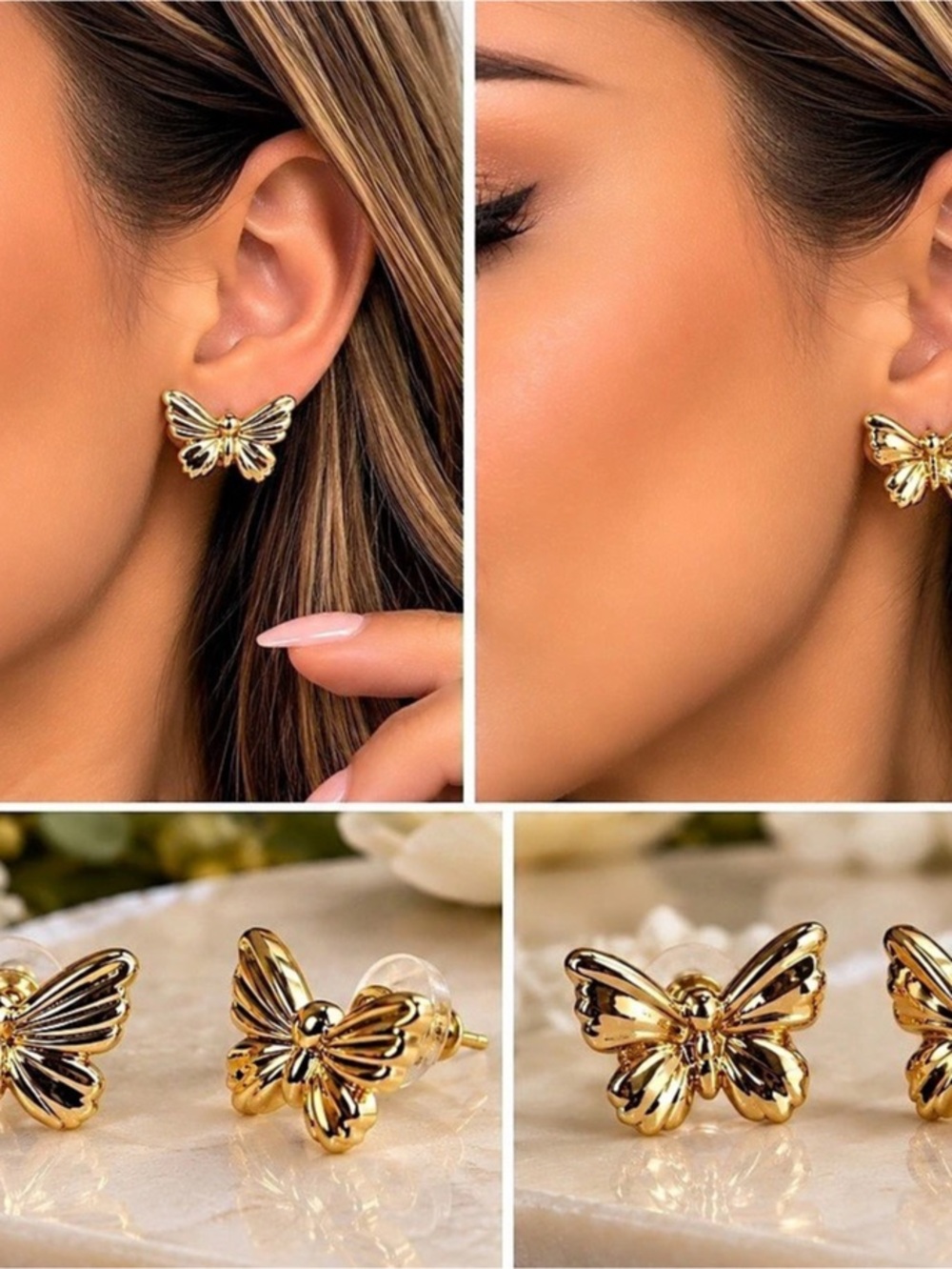 Gold Butterfly Earrings Like New